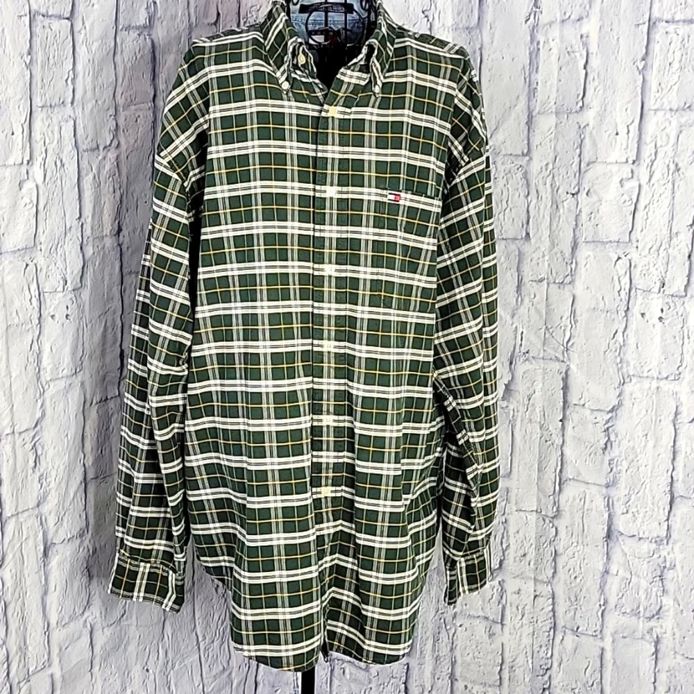 TOMMY HILFIGER Green, Yellow, Blue, and White‎ Plaid Casual Shirt Large